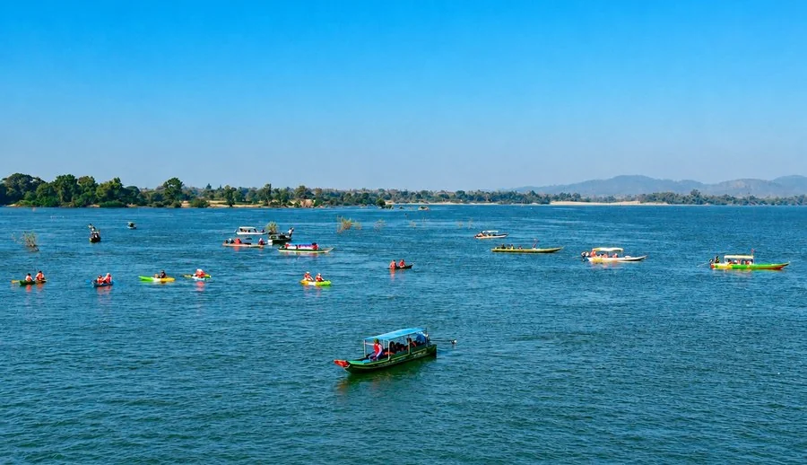 Kayaking on the river near Stung Treng in daylight
